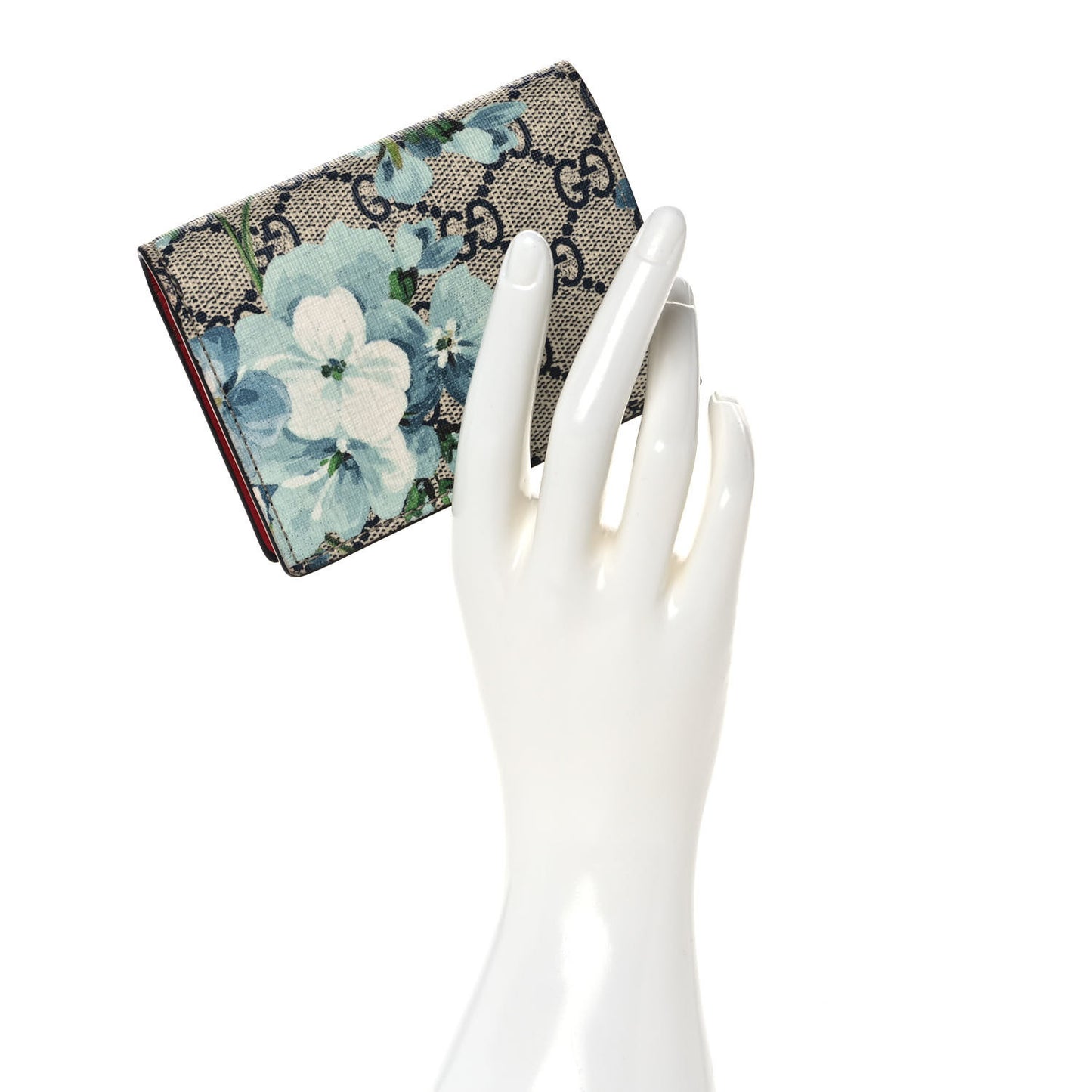 GG Supreme Monogram Blooms Card Case Wallet Beige Blue Navy Hibiscus Red