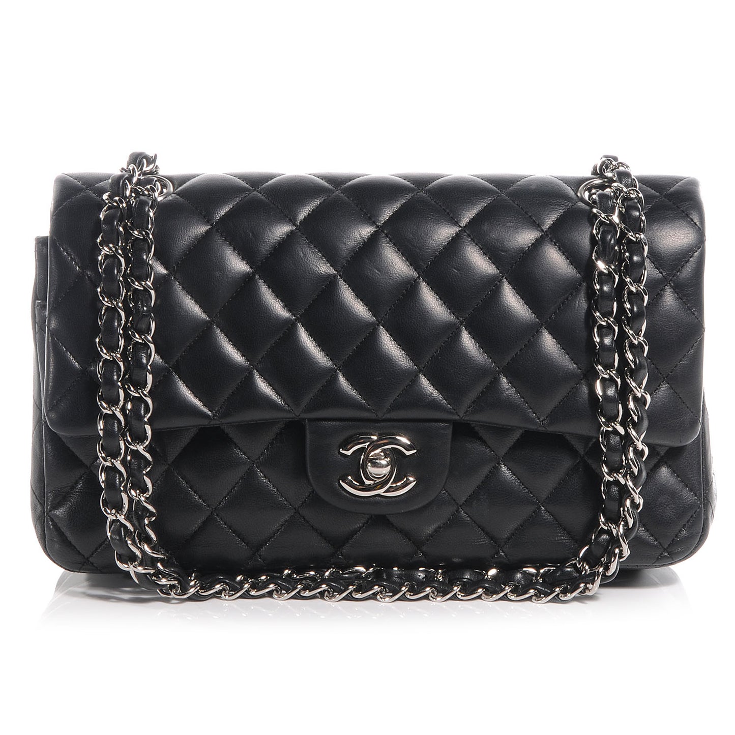 Lambskin Medium Double Flap Black