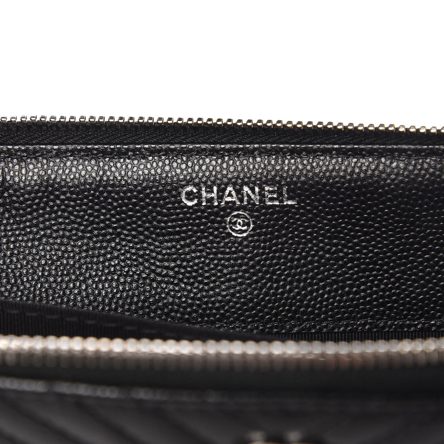 Chanel Caviar Chevron Quilted Large Zipped Clutch Black 6 of 8