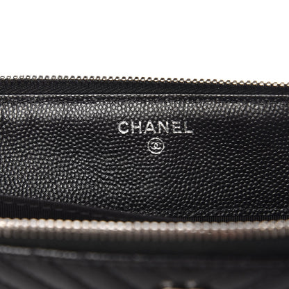 Chanel Caviar Chevron Quilted Large Zipped Clutch Black 6 of 8