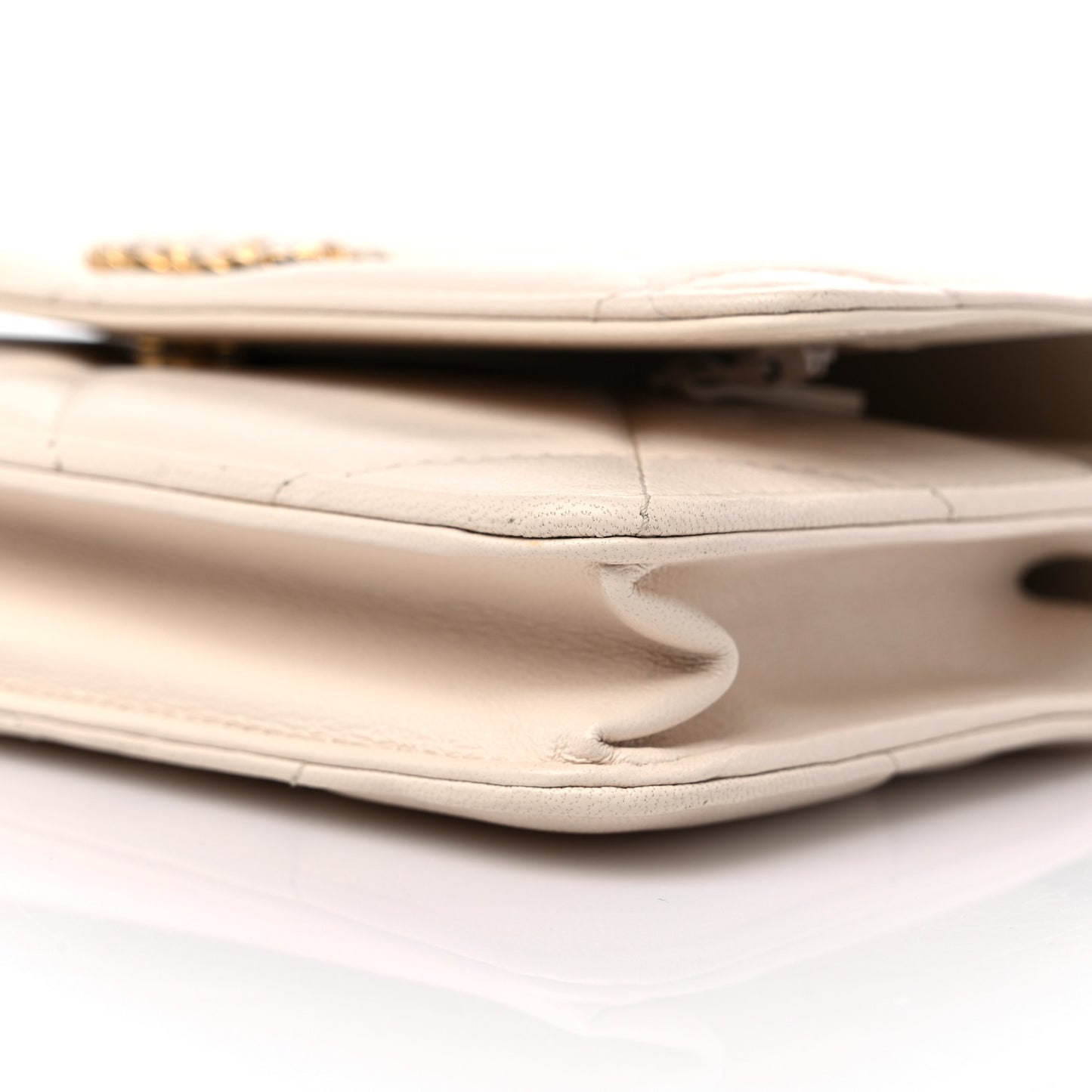 Goatskin Quilted Chanel 19 Wallet On Chain WOC Light Beige