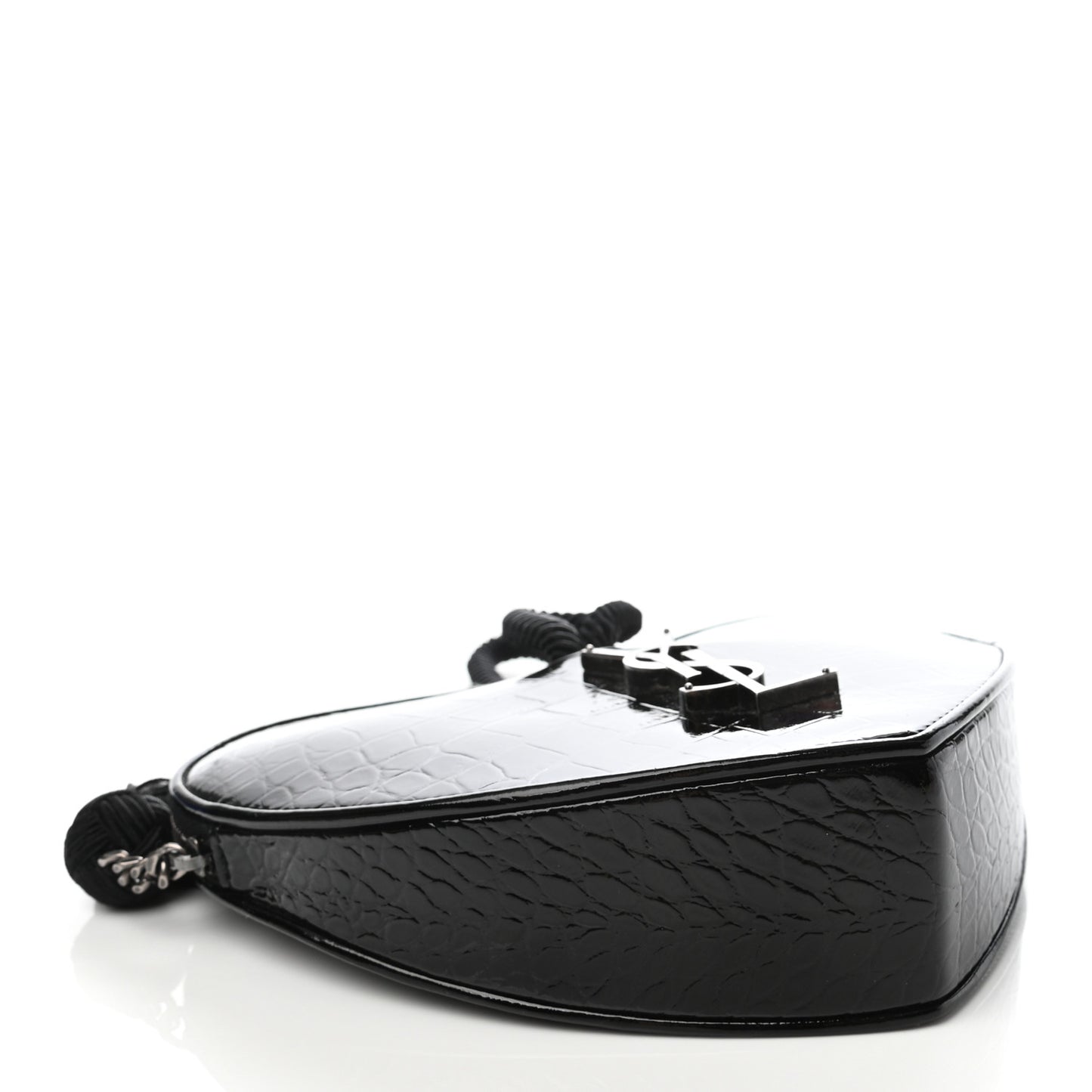 Patent Crocodile Embossed Sac Coeur Heart Shaped Clutch Black