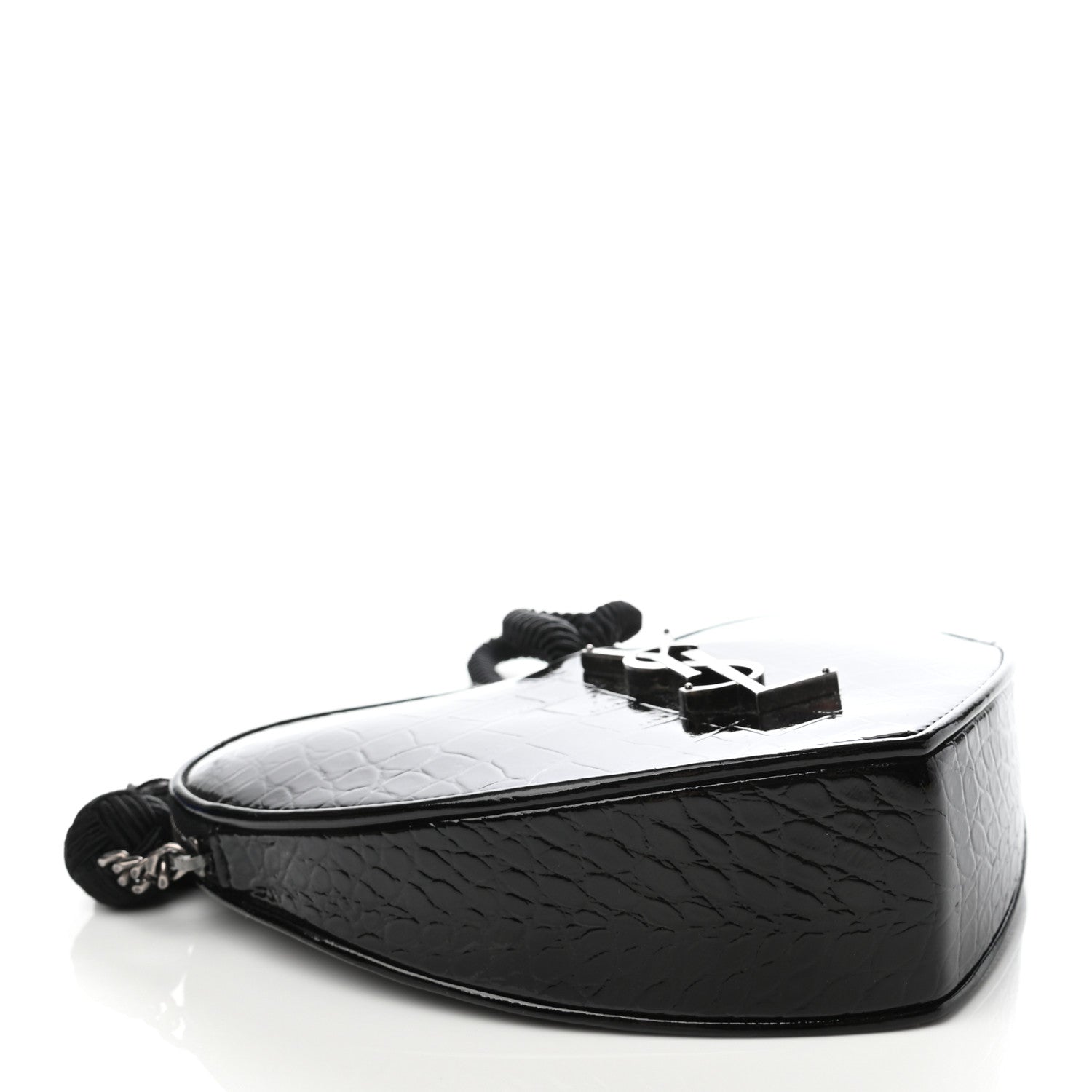 Saint Laurent Patent Crocodile Embossed Sac Coeur Heart Shaped Clutch Black 4 of 7