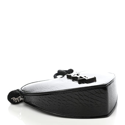 Saint Laurent Patent Crocodile Embossed Sac Coeur Heart Shaped Clutch Black 4 of 7