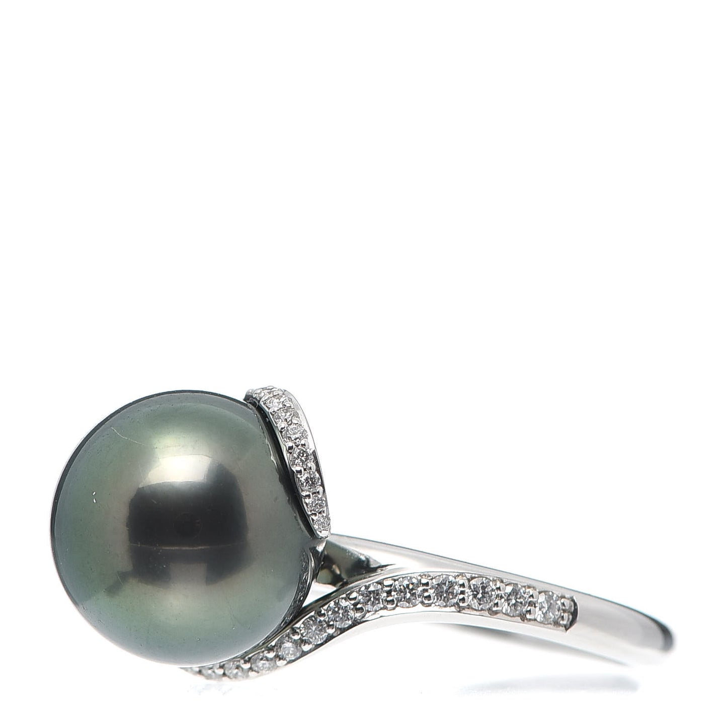 18K White Gold Diamond Black South Sea Cultured Pearl 11.5mm Twist Ring 51 5.75