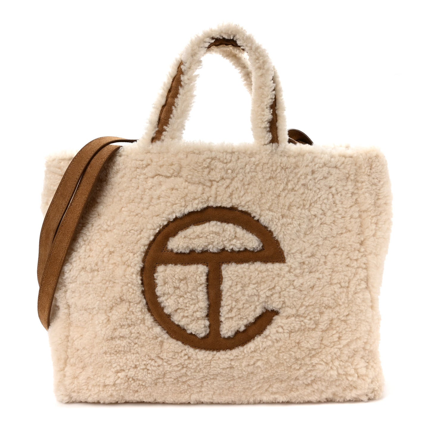 X UGG Suede Shearling Medium Shopping Bag Natural