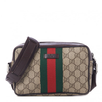 Gucci GG Supreme Monogram Canvas Web Shoulder Bag Brown 1 of 8
