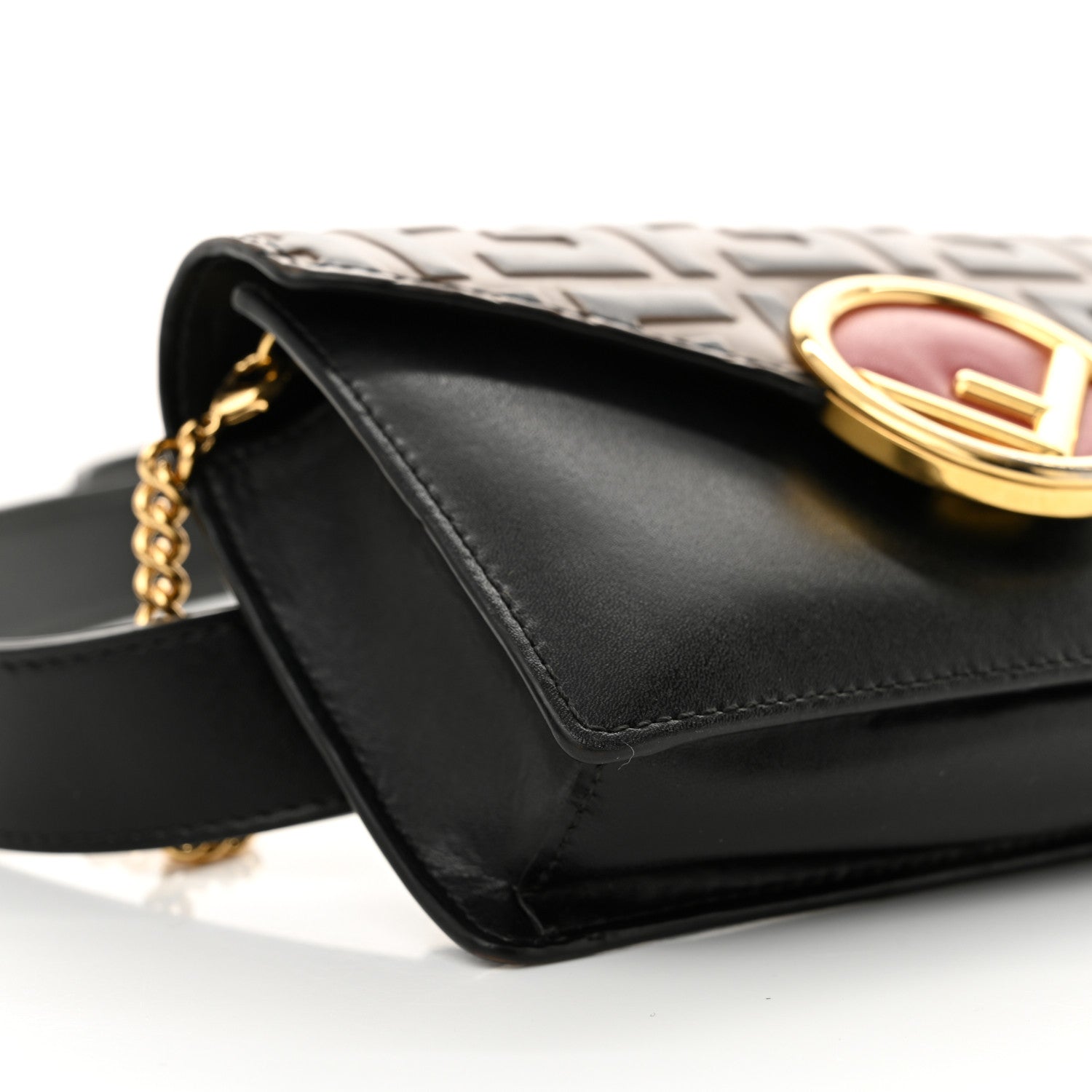 Fendi Vitello Liberty F is Fendi Bi-Color FF 1974 Embossed Envelope Belt Bag Maya Black 9 of 12
