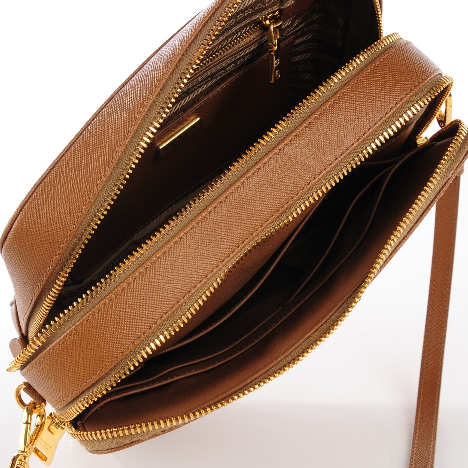Prada Saffiano Lux Large Zip Crossbody Bag Caramel 5 of 10