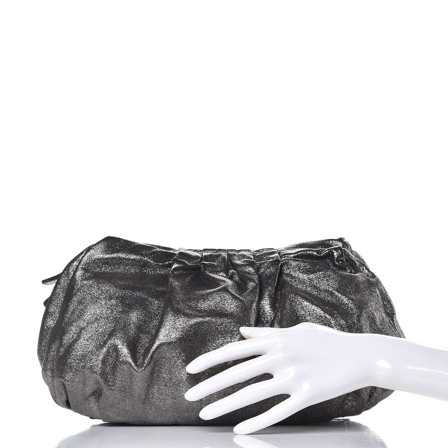 Metallic Soft Calfskin Oversized Clutch Silver