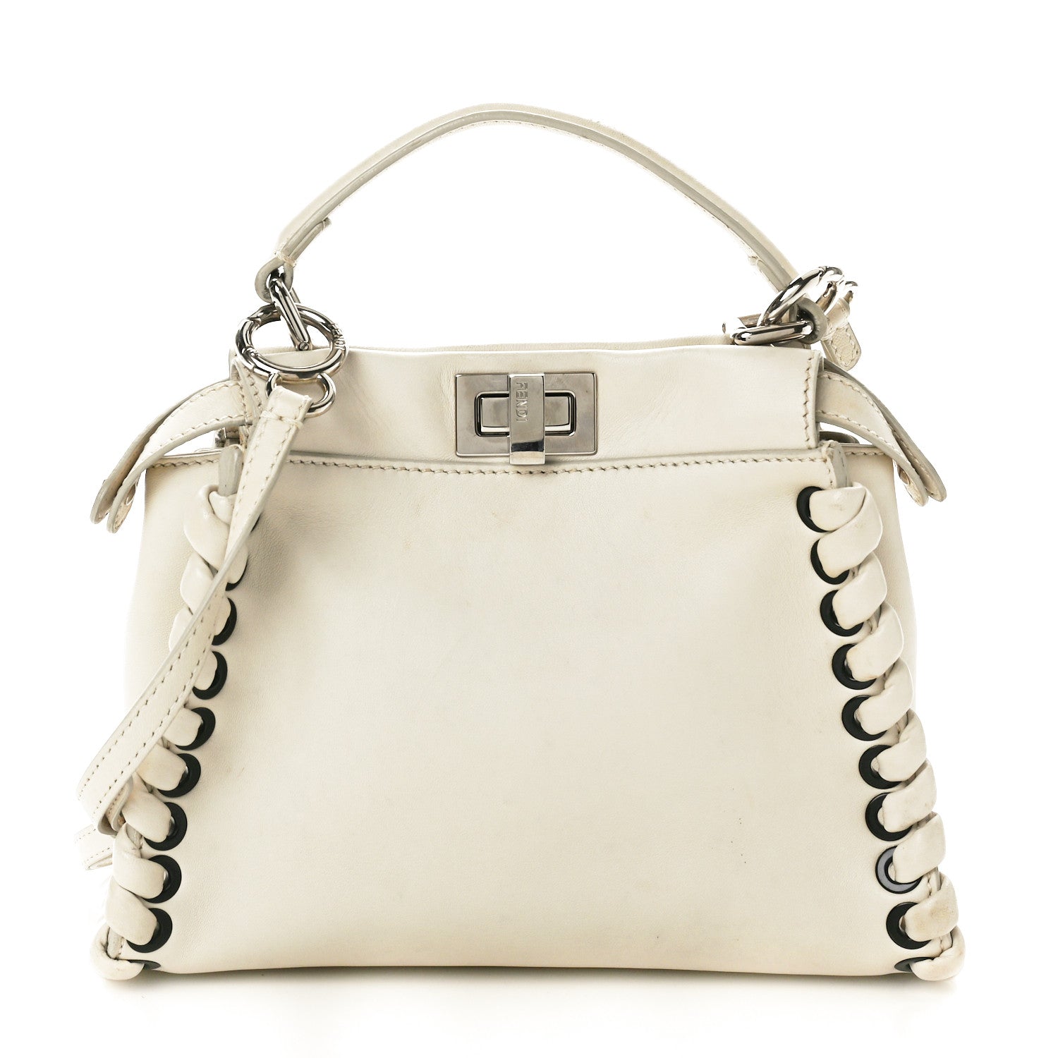 Fendi Nappa Lace Up Mini Peekaboo Iconic Satchel Bianco Carta 1 of 14