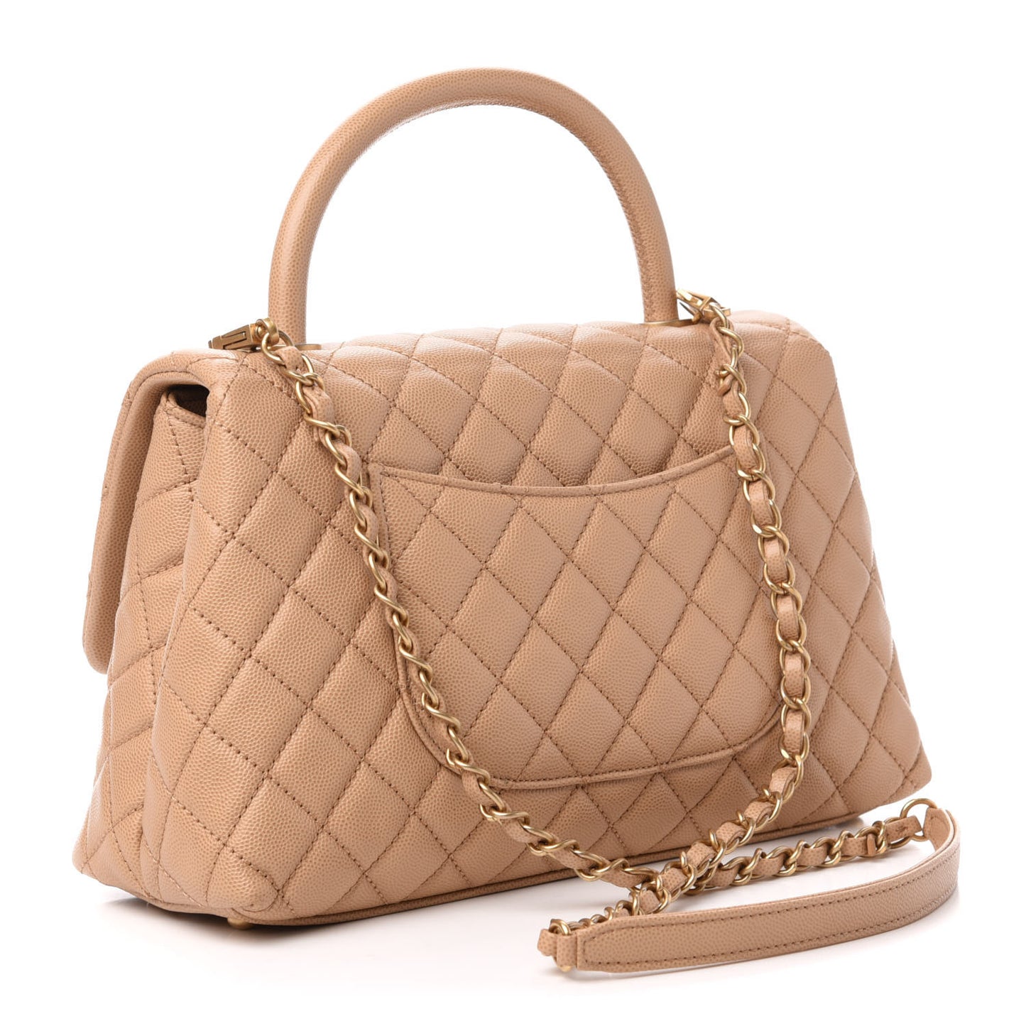 Caviar Quilted Small Coco Handle Flap Light Beige