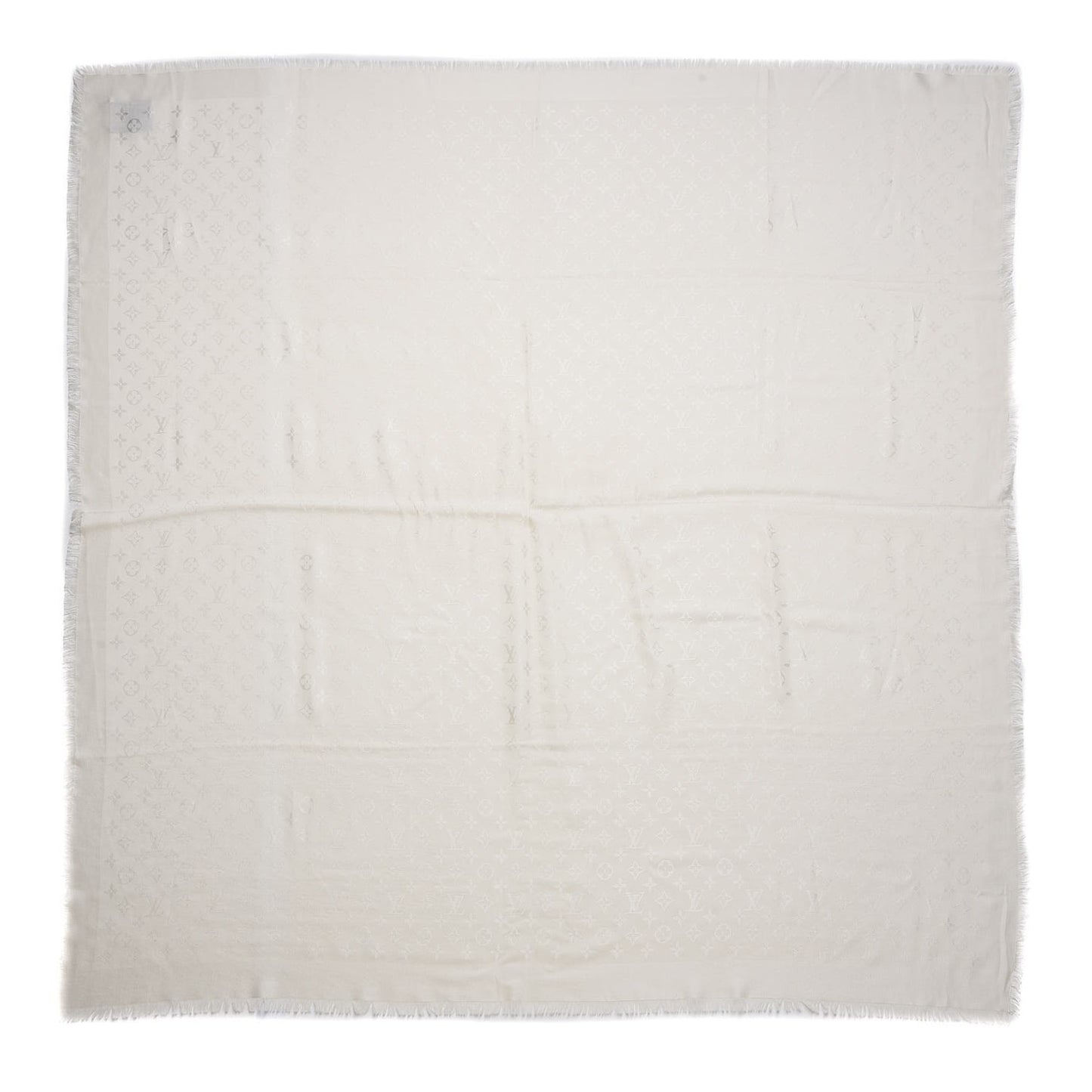 Wool Silk Monogram Shawl White