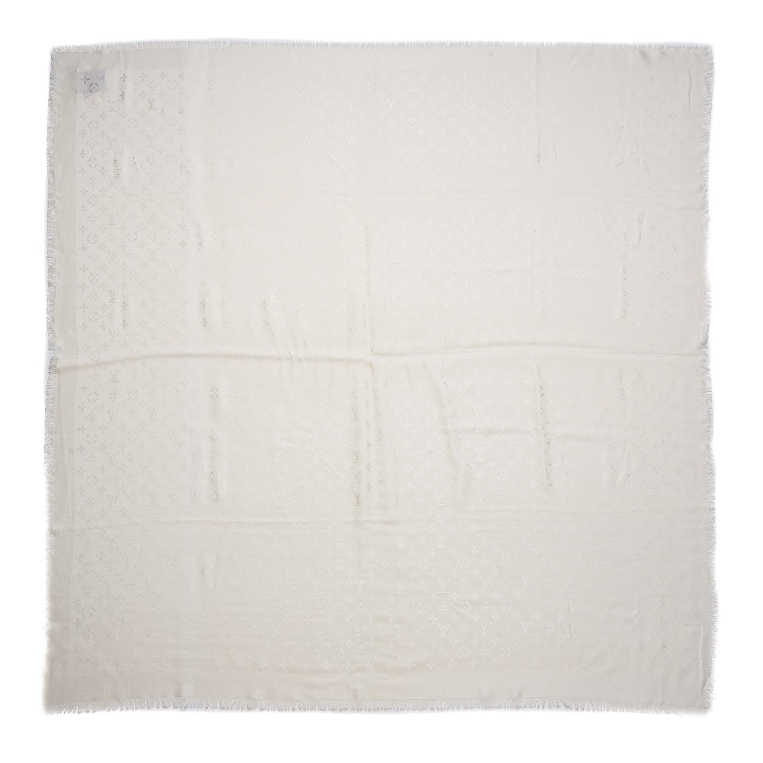Louis Vuitton Wool Silk Monogram Shawl White 1 of 6