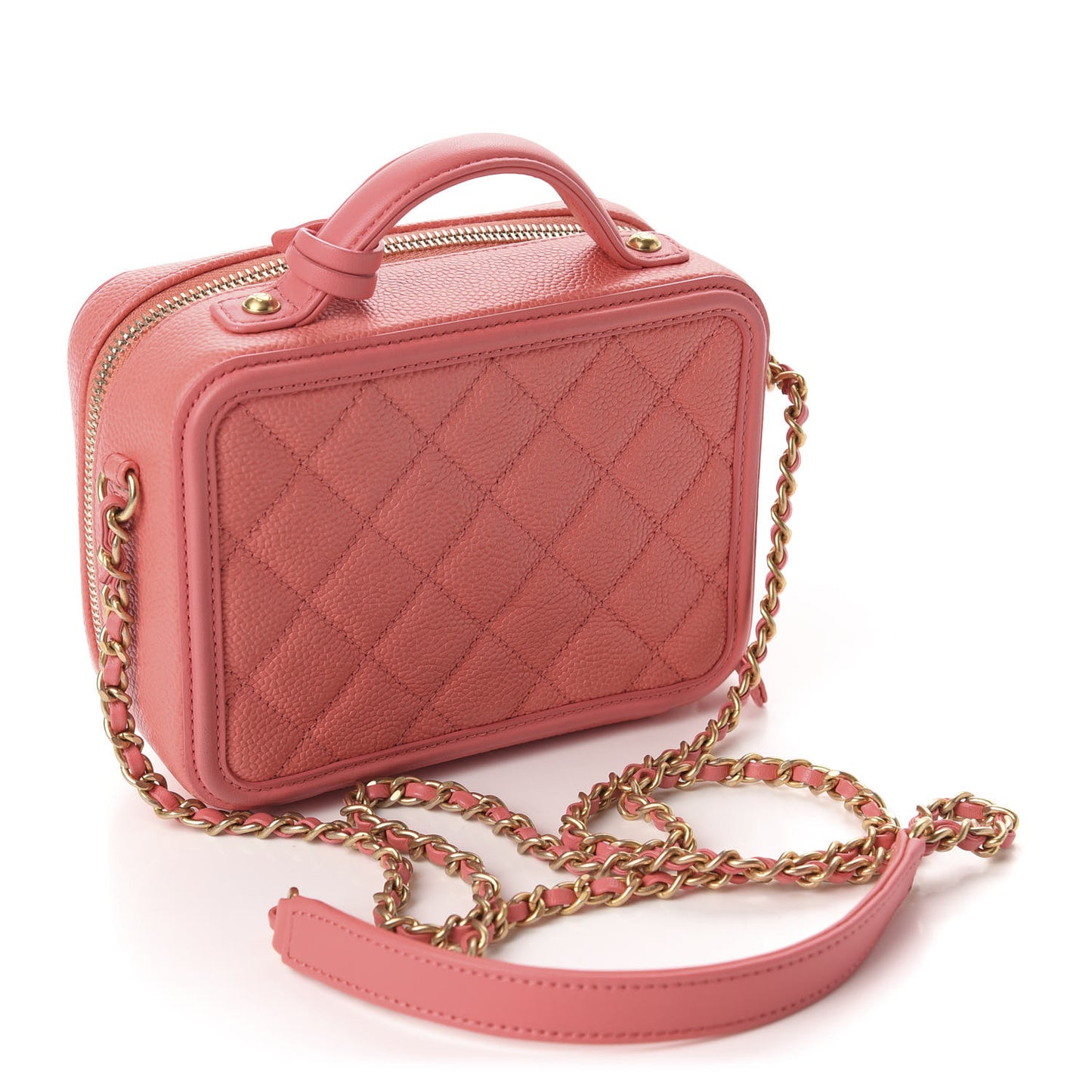 Caviar Quilted Small CC Filigree Vanity Case Coral