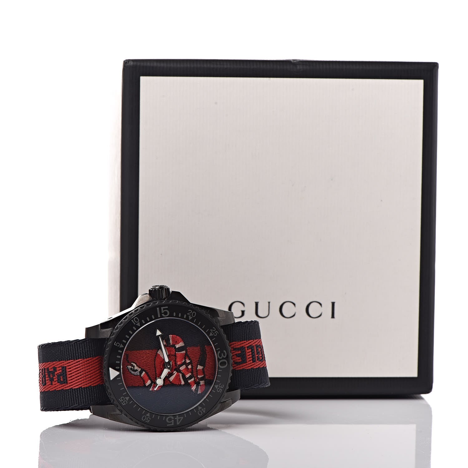 Gucci Stainless Steel Nylon 45mm Le Marche Des Merveilles Snake Quartz Watch Navy 7 of 7