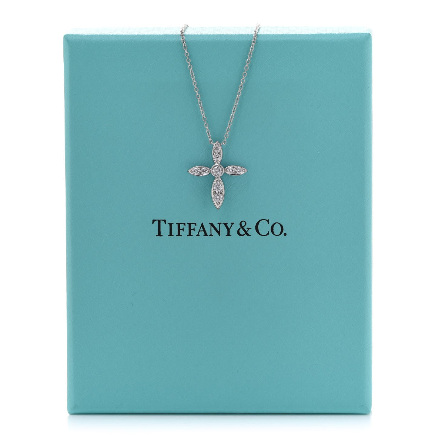 Platinum Diamond Illusion Cross Pendant Necklace