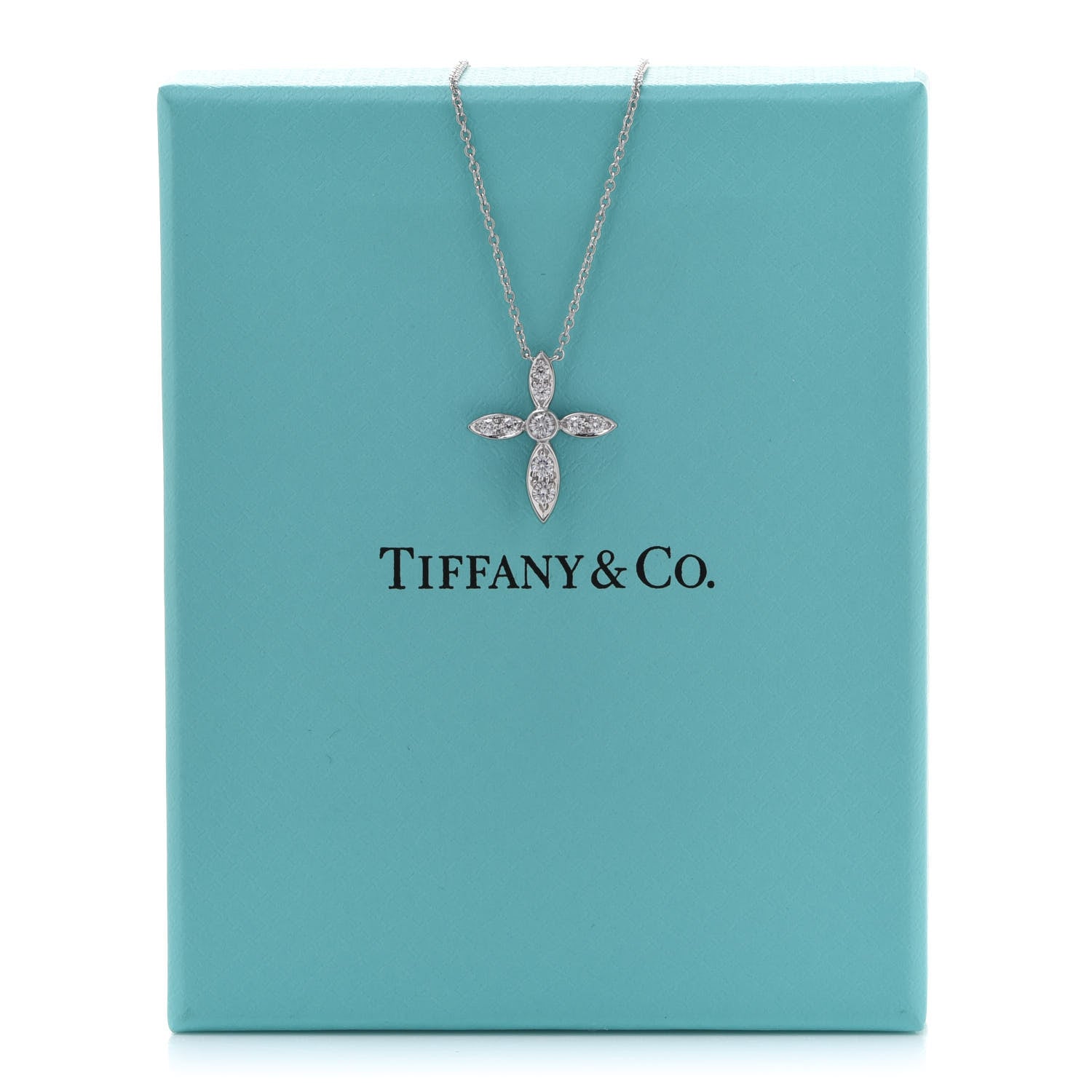 Tiffany Platinum Diamond Illusion Cross Pendant Necklace 8 of 8
