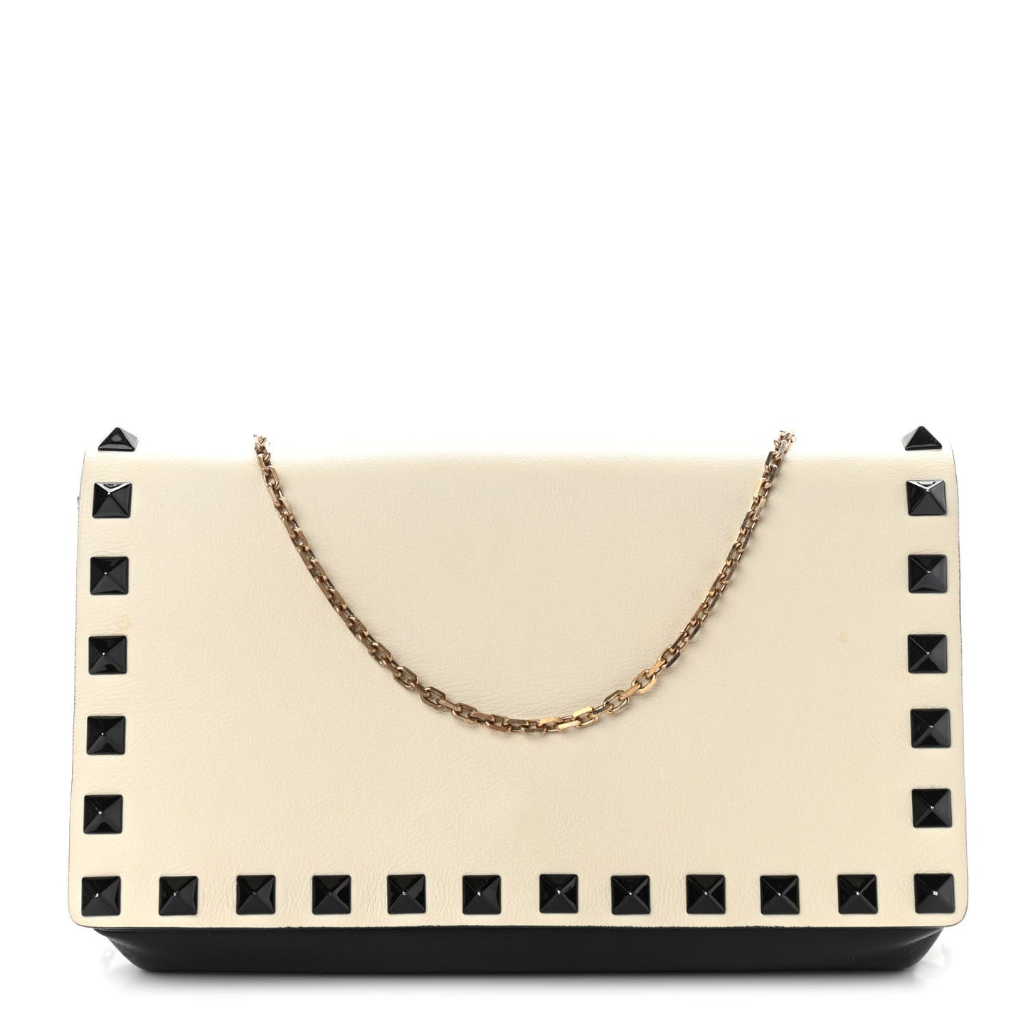 Vitello Small Rockstud Chain Flap Crossbody Bag Black Light Ivory