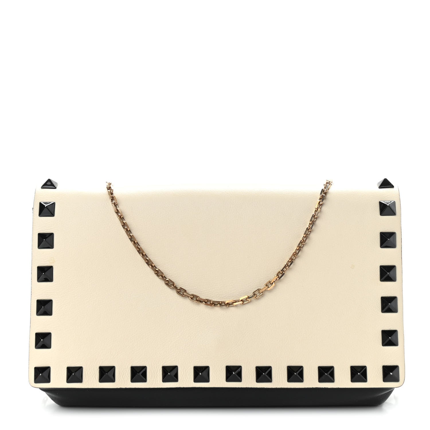 Valentino Garavani Vitello Small Rockstud Chain Flap Crossbody Bag Black Light Ivory 1 of 10