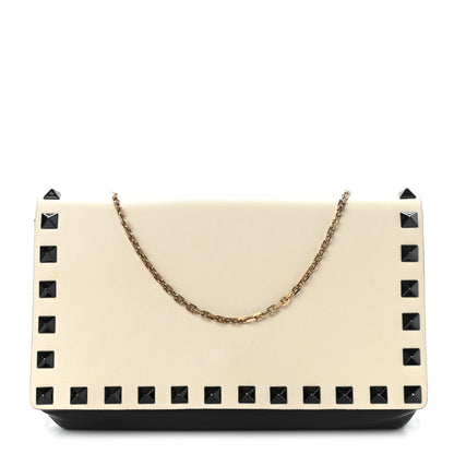 Valentino Garavani Vitello Small Rockstud Chain Flap Crossbody Bag Black Light Ivory 1 of 10