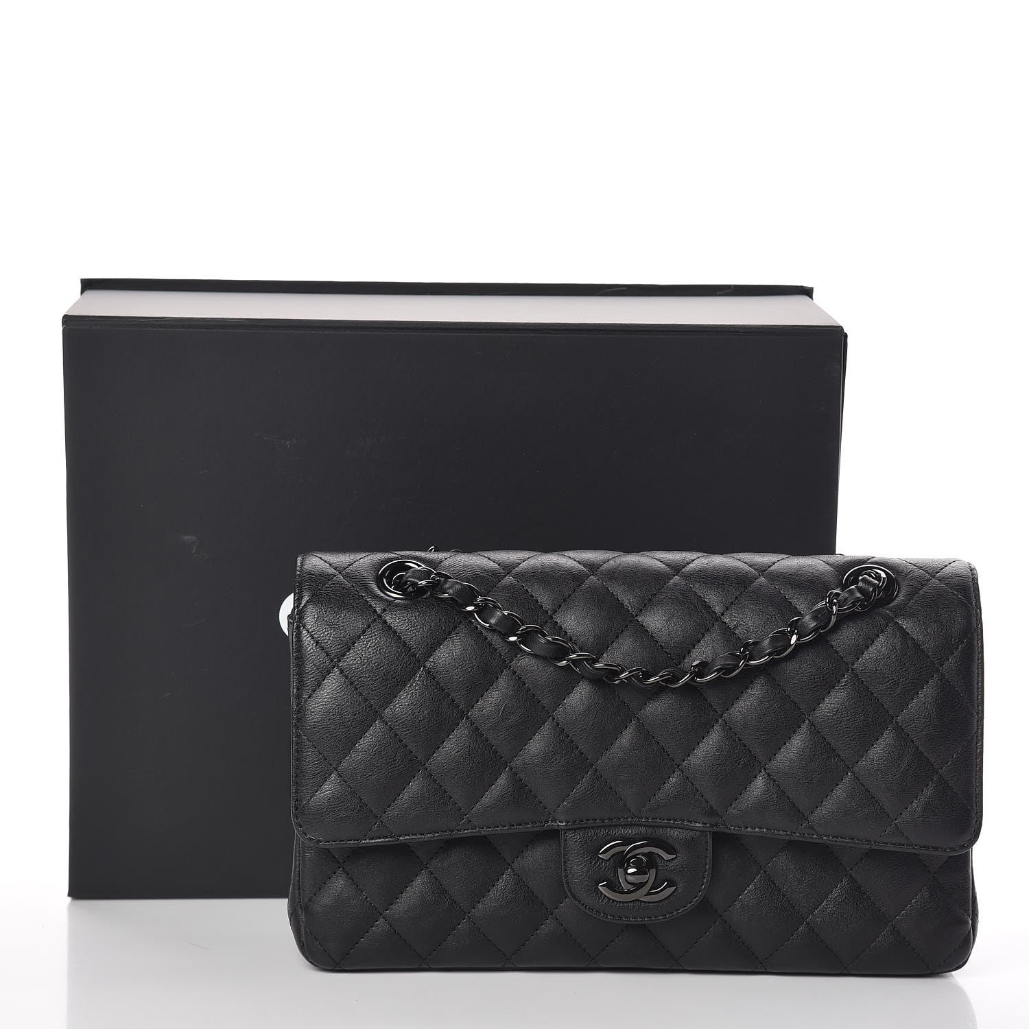 Chanel Crumpled Calfskin Quilted Medium Double Flap So Black 12 of 12
