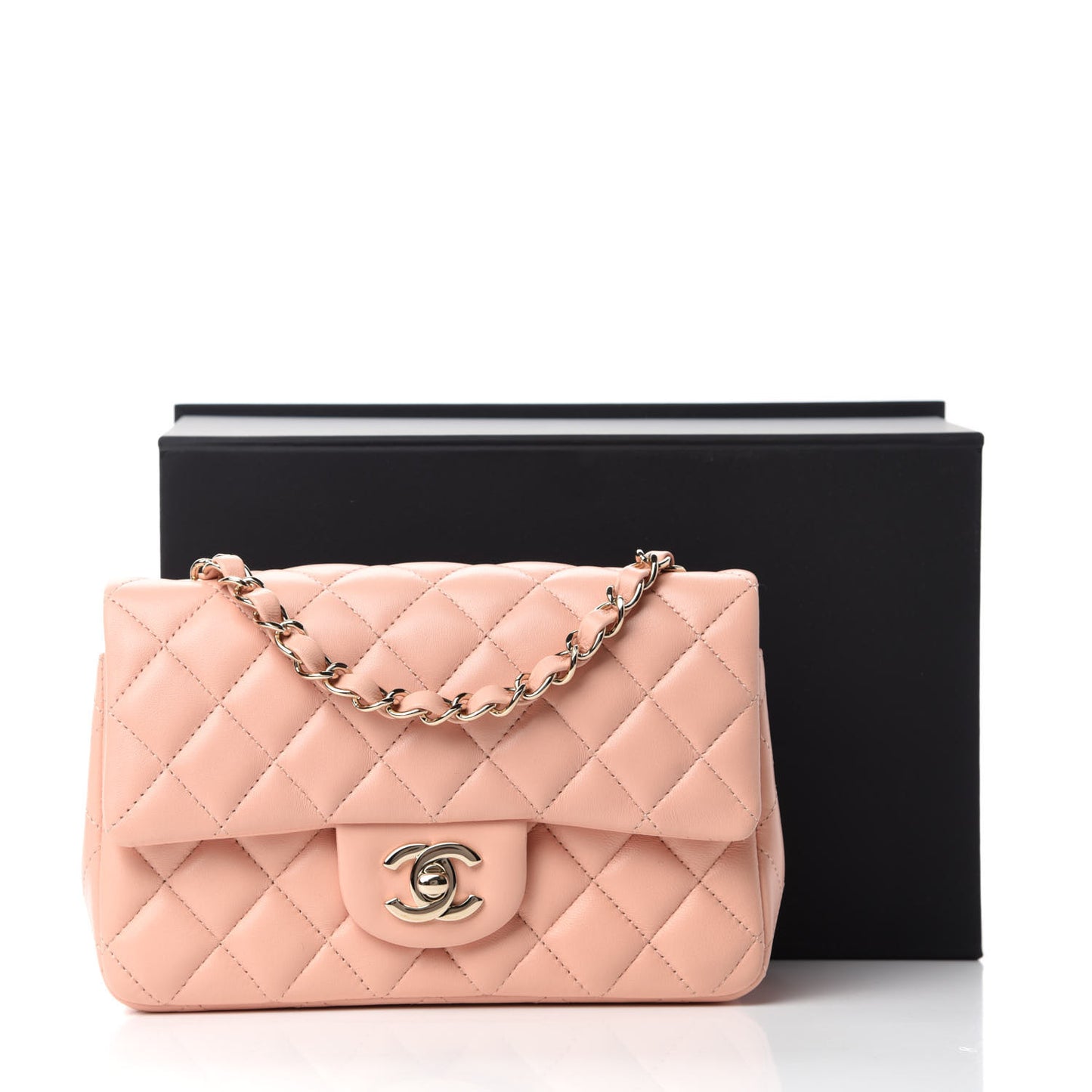 Lambskin Quilted Mini Rectangular Flap Light Pink