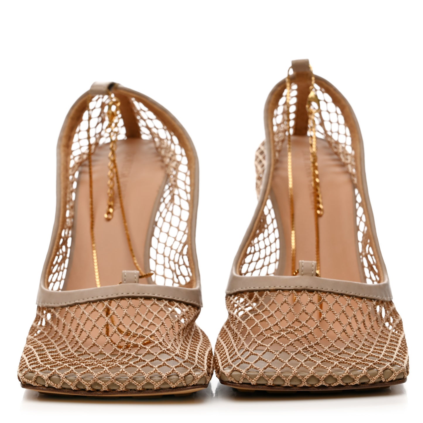 Mesh Calfskin Stretch Chain Strap 90mm Pumps 39 Beige Pony