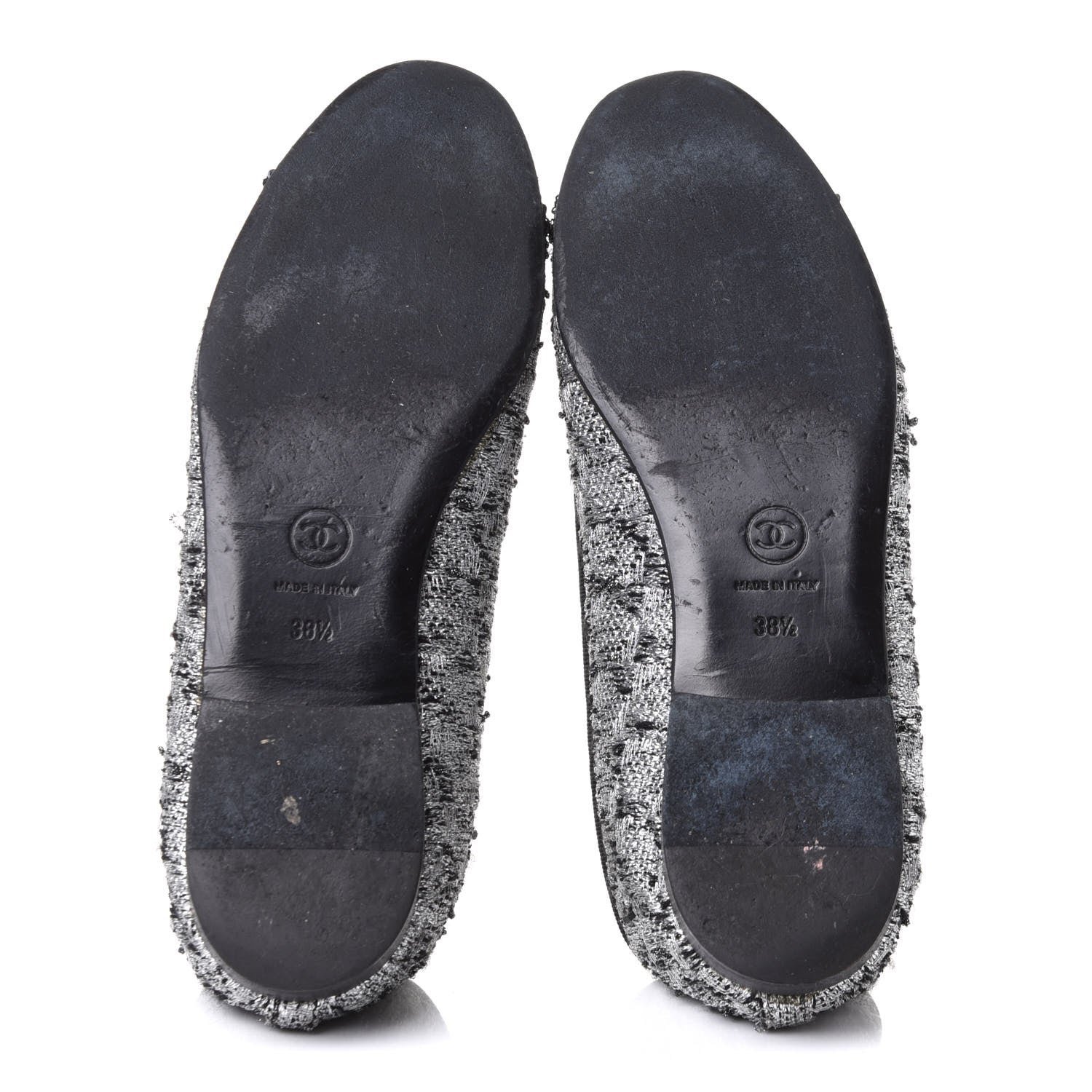 Chanel Tweed Sequin Cap Toe Ballerina Flats 38.5 Black Blue 6 of 9