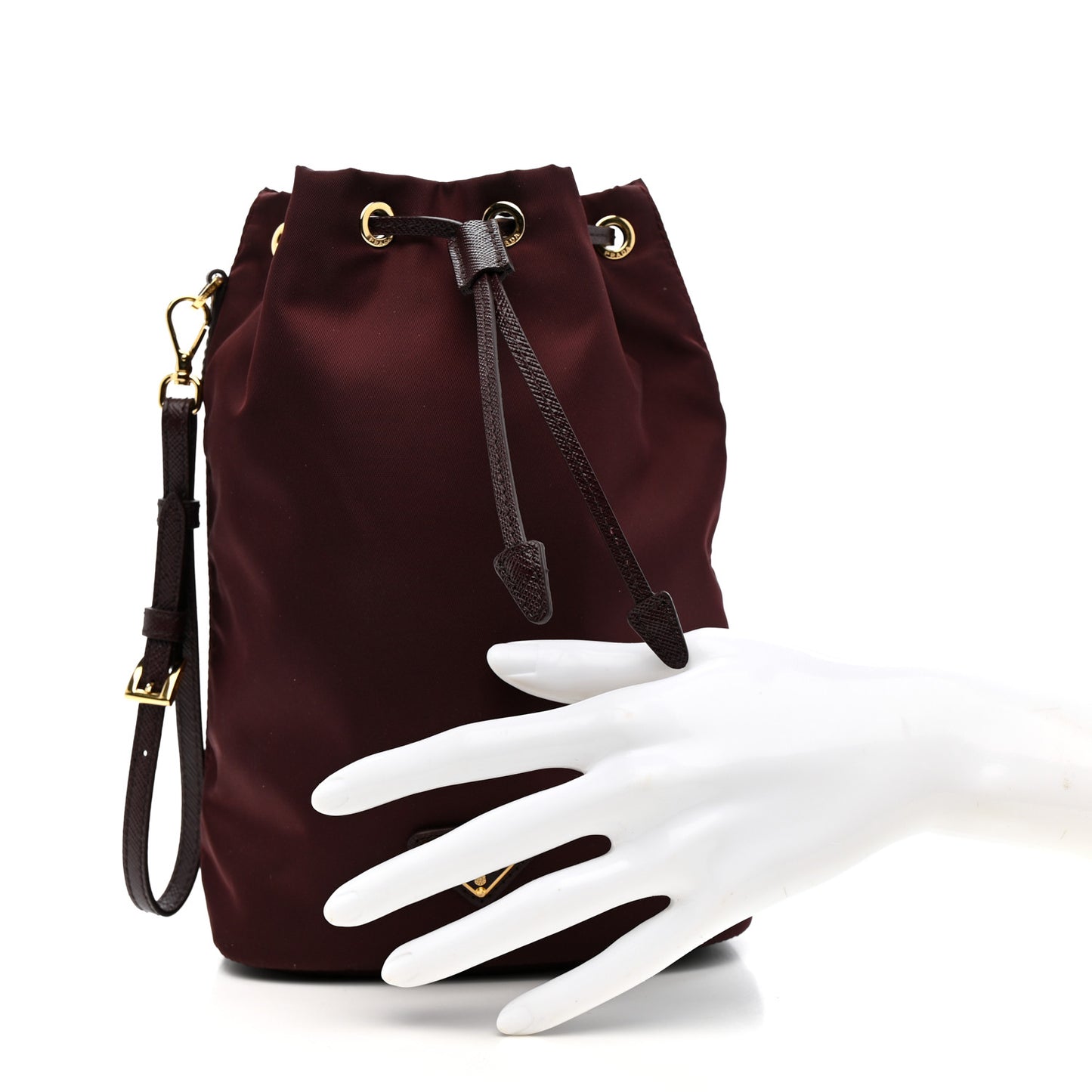 Nylon Vela Drawstring Wristlet Pouch Bordeaux