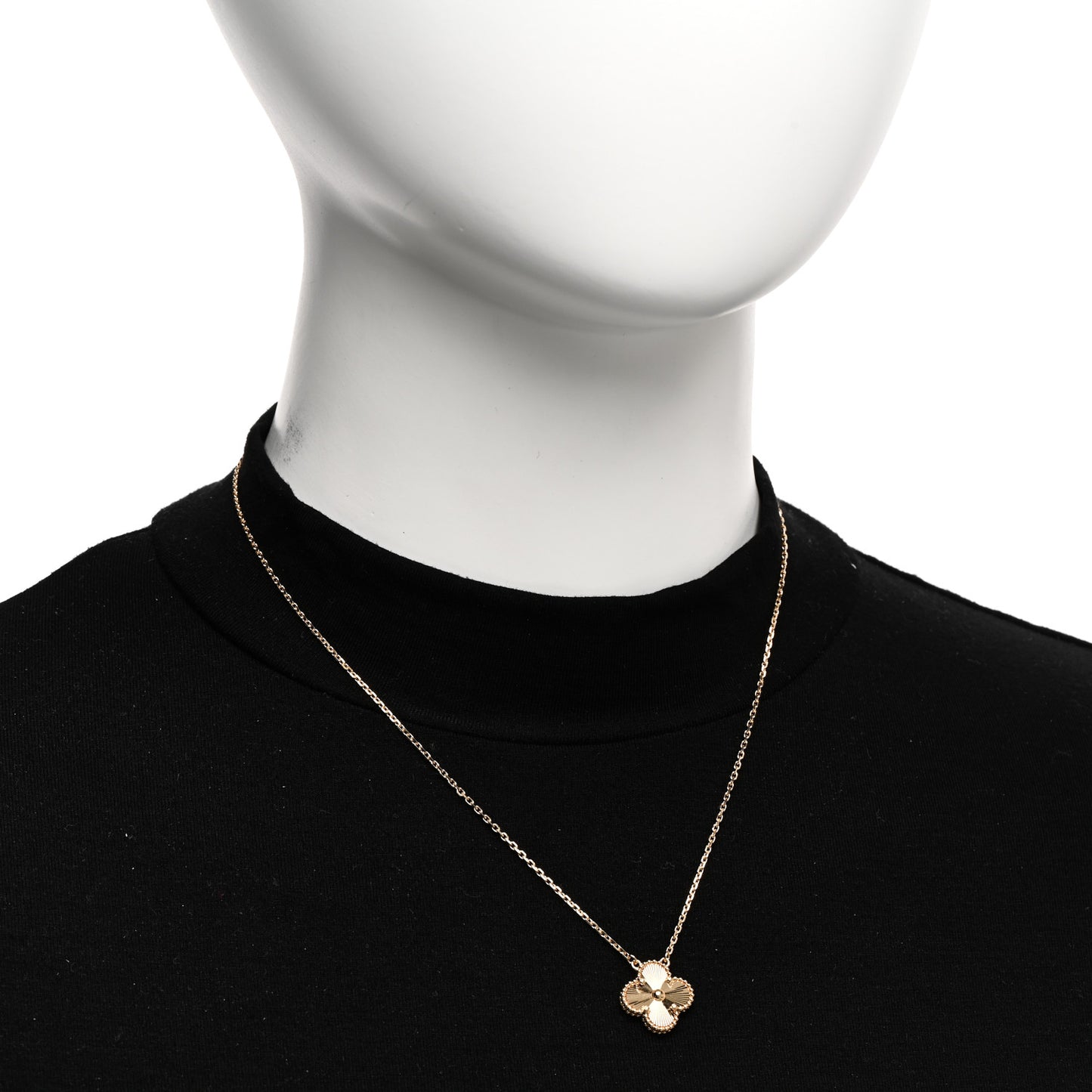 18K Yellow Gold Guilloche Vintage Alhambra Pendant Necklace