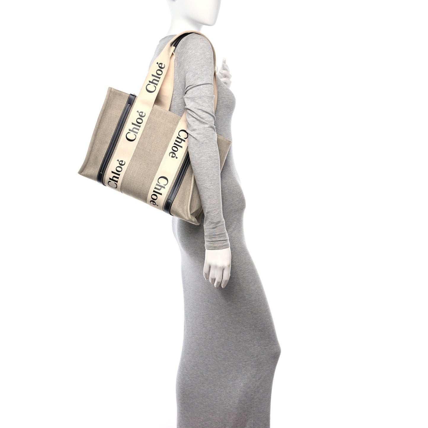 Linen Calfskin Medium Woody Ribbon Tote White Blue
