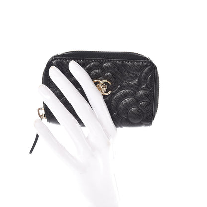 Chanel Caviar Camellia Embossed Zip Coin Purse Black 2 of 7