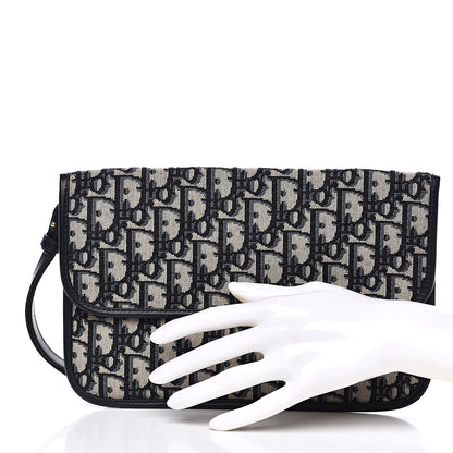 Christian Dior Oblique Flap Pouch Clutch Blue 2 of 8