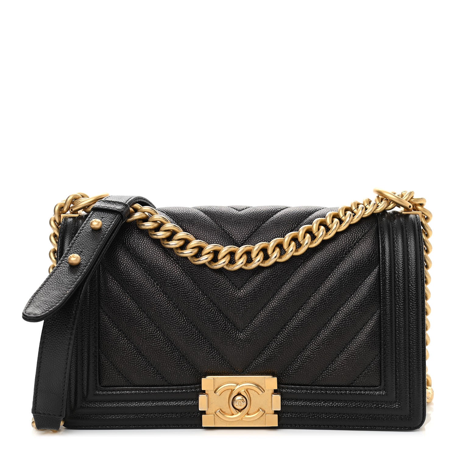 Chanel Caviar Chevron Quilted Medium Boy Flap Black 1 of 10