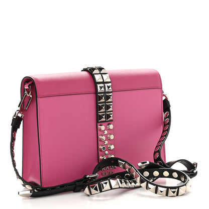 Prada Saffiano City Calfskin Studded Small Elektra Shoulder Bag Fuxia 3 of 8