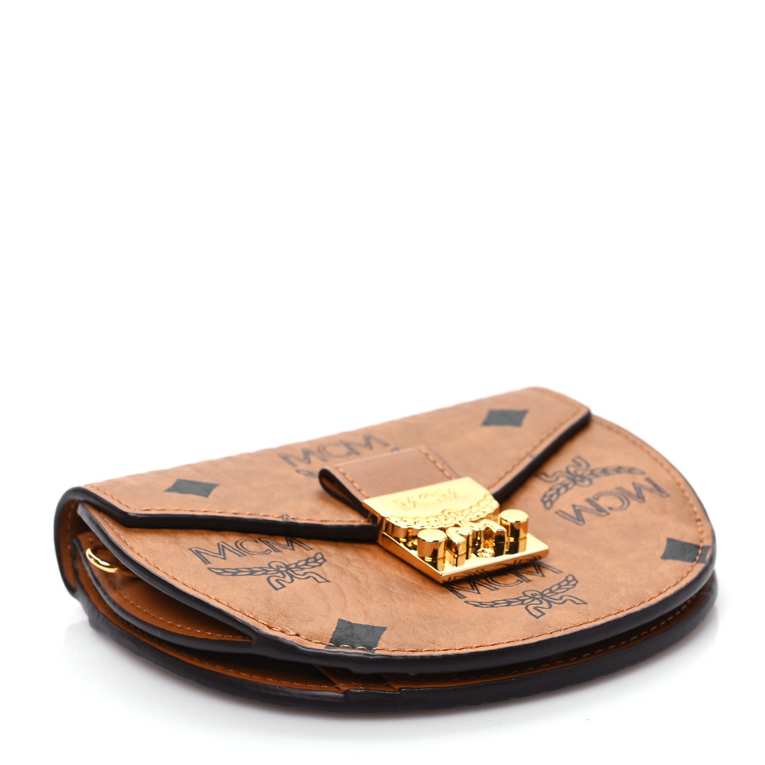 MCM Visetos Small Patricia Round Crossbody Wallet Cognac 3 of 6