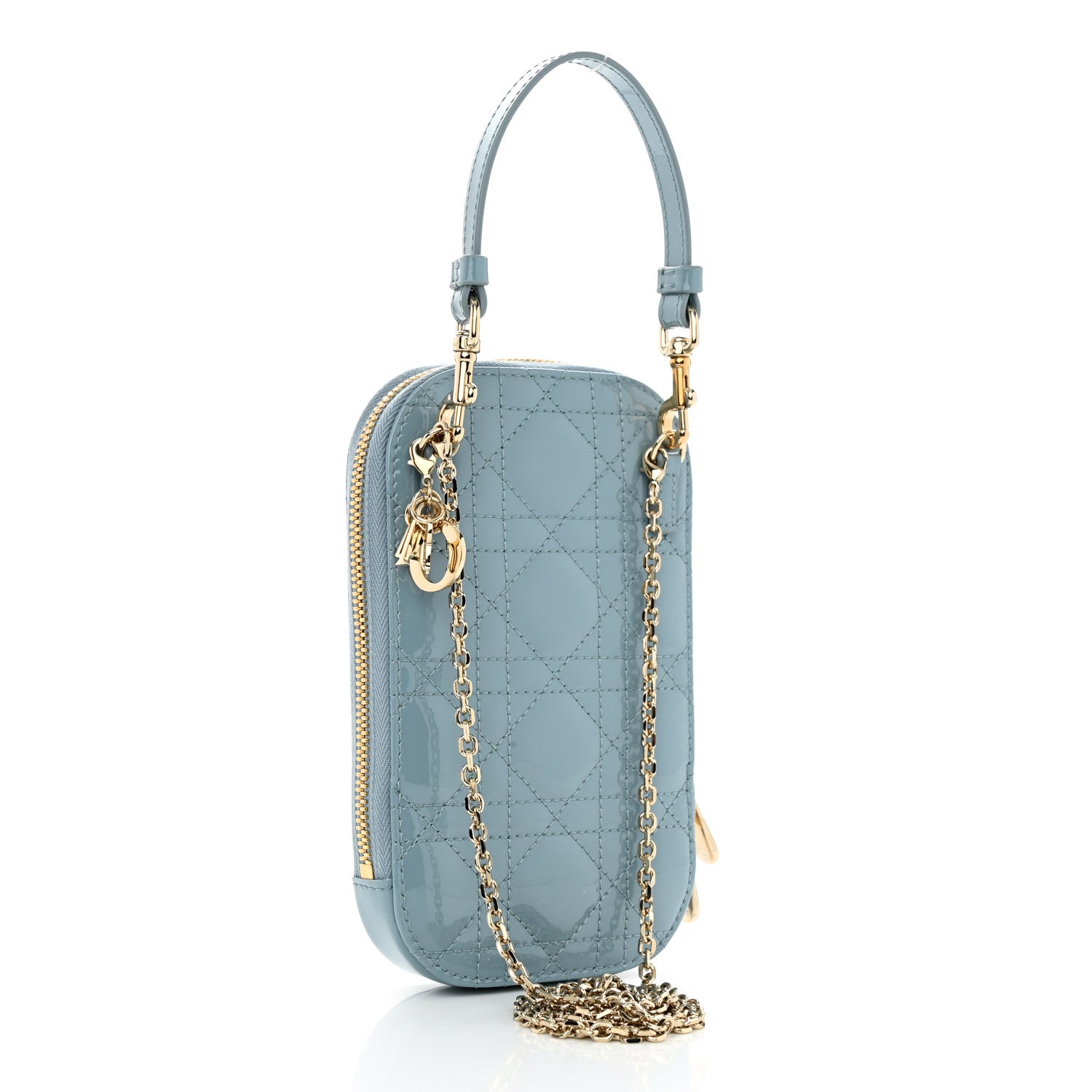 Christian Dior Patent Cannage Lady Dior Phone Holder Bracing Blue 3 of 11