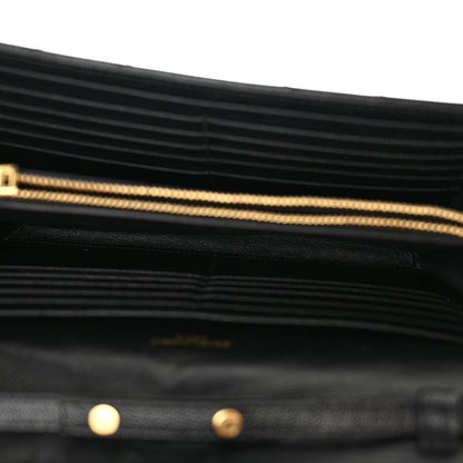 Saint Laurent Grain De Poudre Matelasse Chevron Monogram Chain Wallet Black 5 of 14