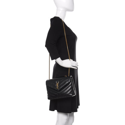 Saint Laurent Calfskin Y Quilted Monogram Small Loulou Chain Satchel Black 3 of 12