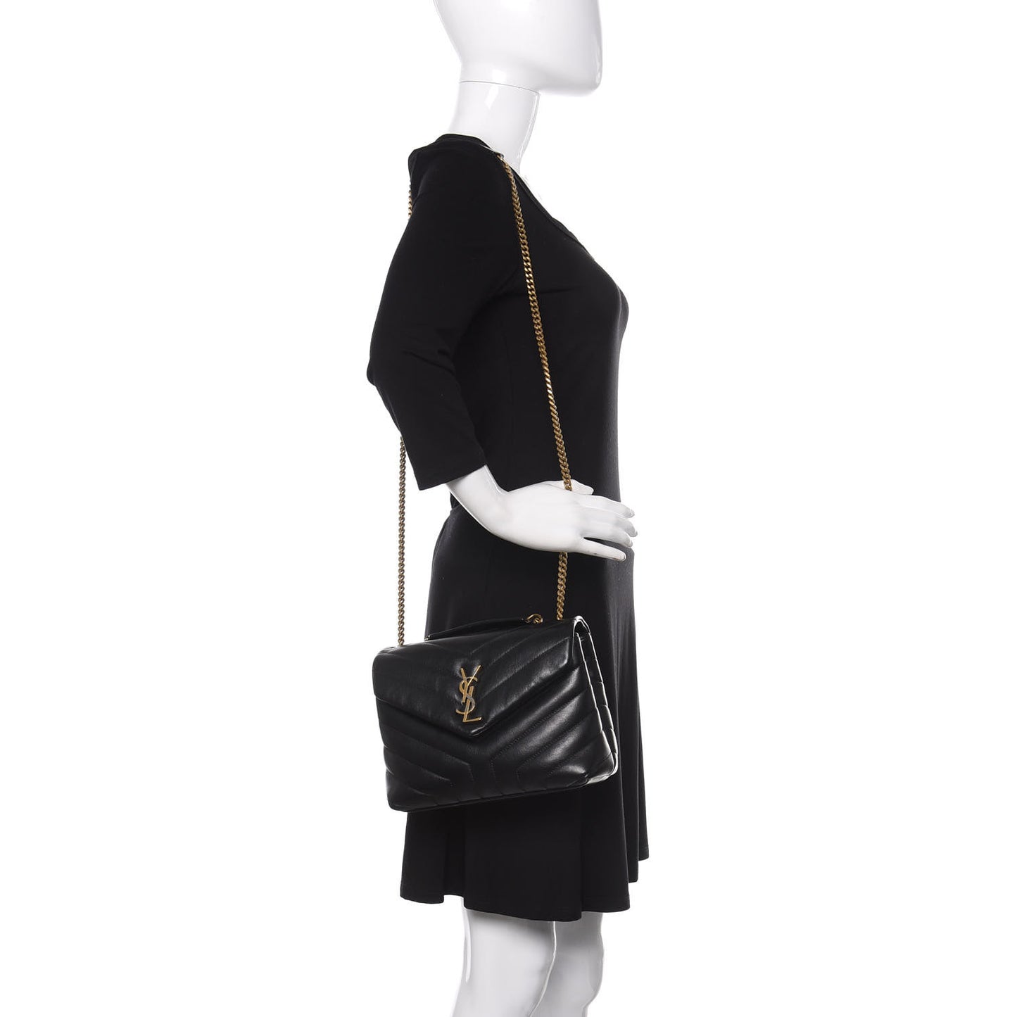 Calfskin Y Quilted Monogram Small Loulou Chain Satchel Black