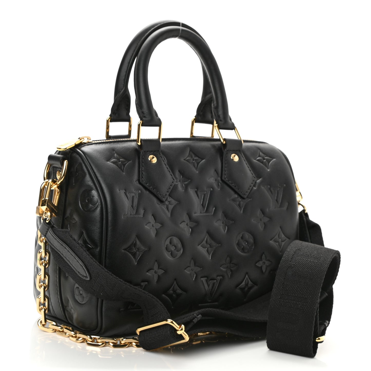 Lambskin Embossed Monogram Speedy 22 Bandouliere Black
