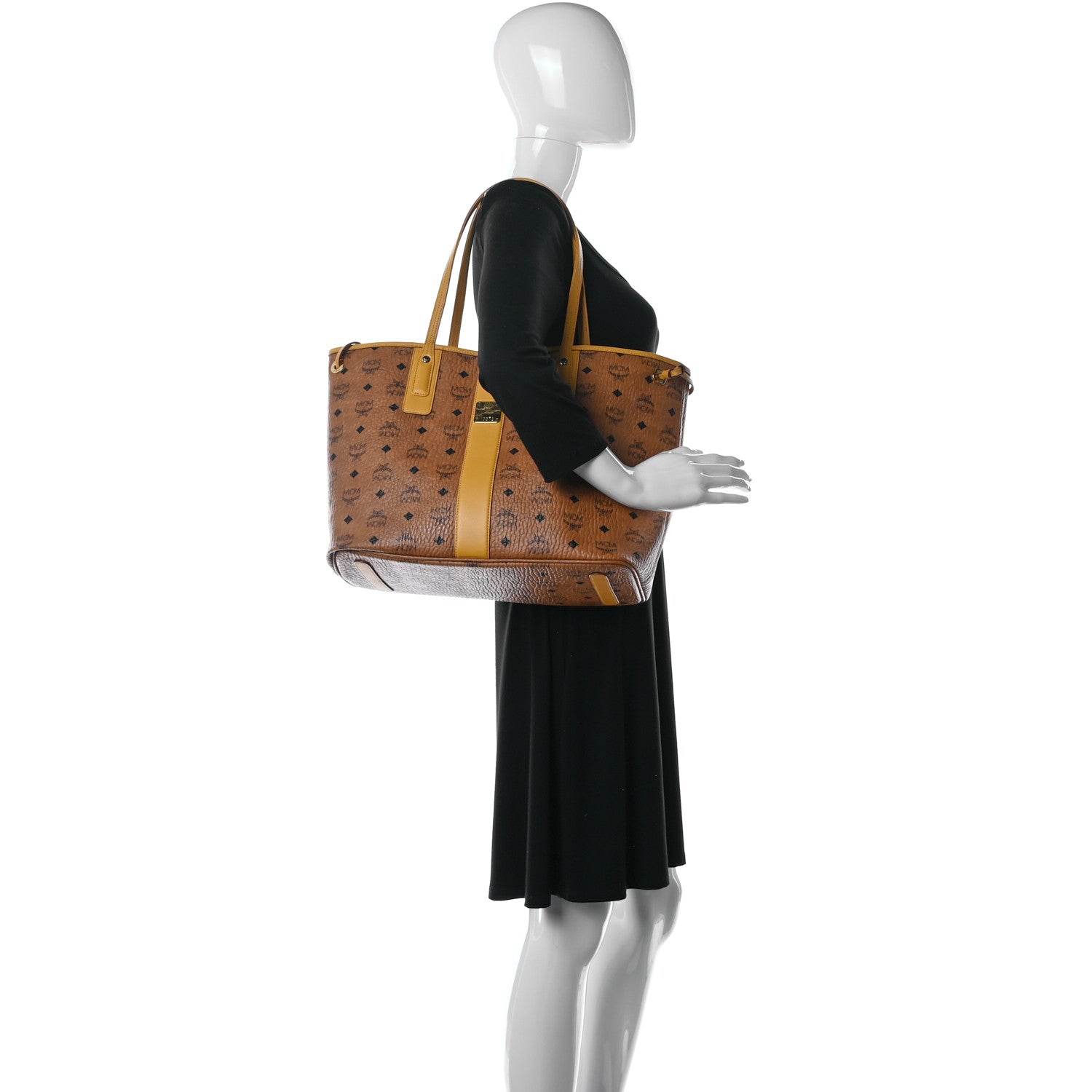 MCM Visetos Medium Liz Reversible Shopper Tote Cognac Yellow 1 of 18