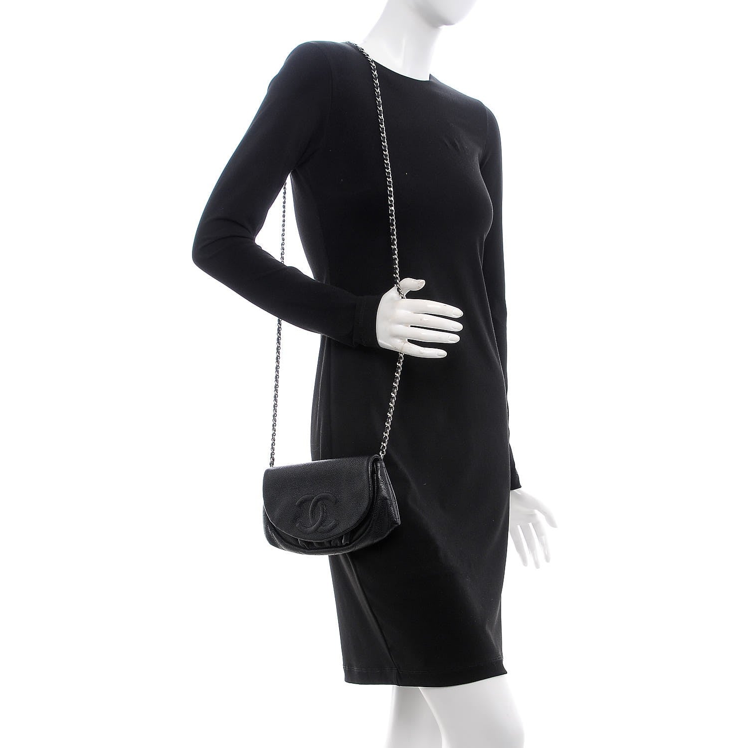 Chanel Caviar Half Moon Wallet On Chain WOC Black 2 of 9
