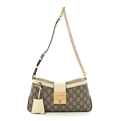 Gucci GG Supreme Monogram Calfskin Small Padlock Chain Shoulder Bag Beige Ebony Mystic White 1 of 11
