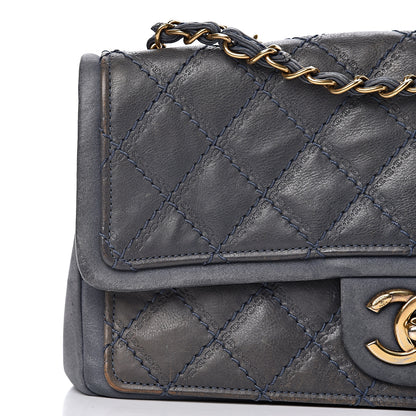 Chanel Calfskin Stitched Two Tone Flap Blue 16 of 23