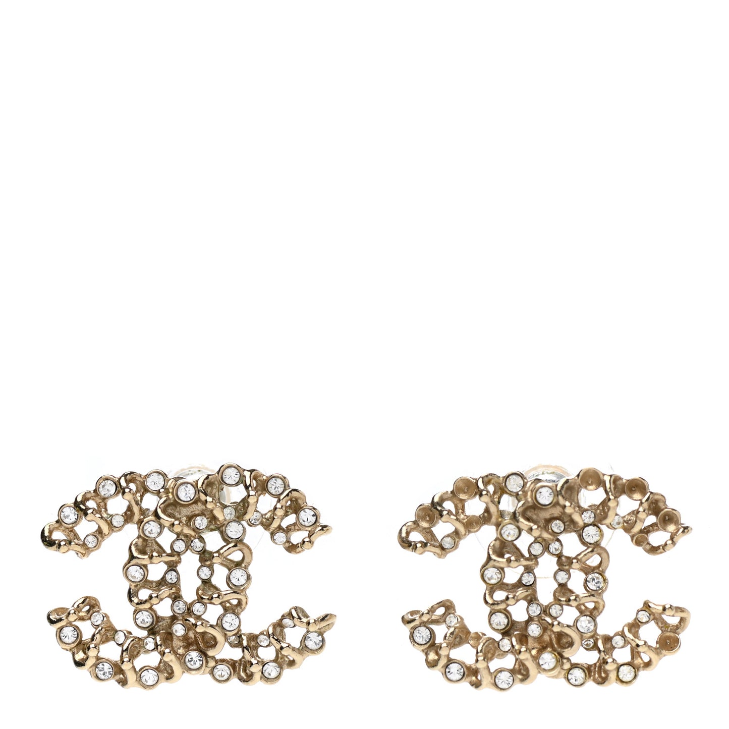 Crystal Chain Link CC Earrings Gold