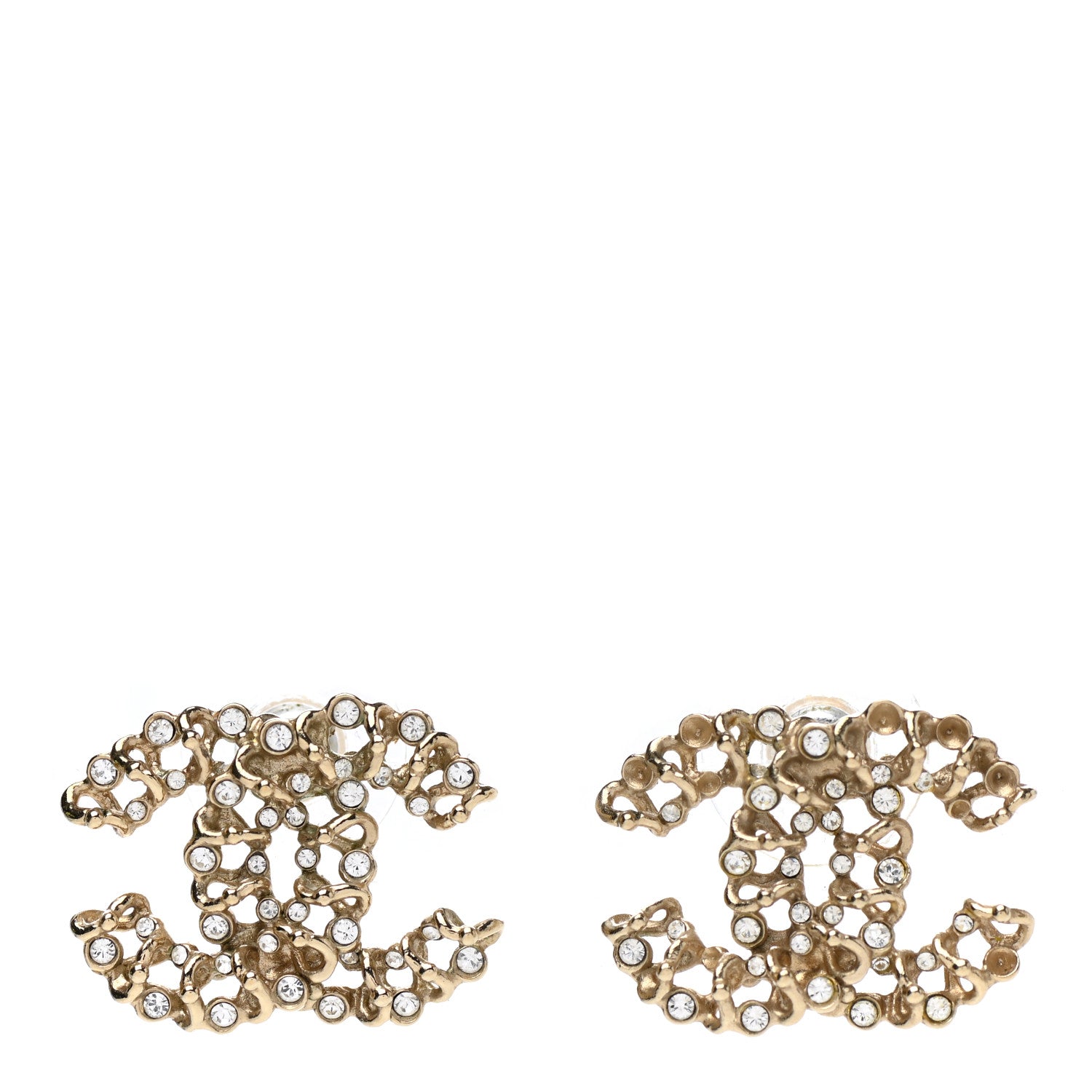 Chanel Crystal Chain Link CC Earrings Gold 1 of 5