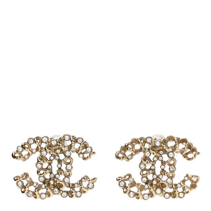 Chanel Crystal Chain Link CC Earrings Gold 1 of 5
