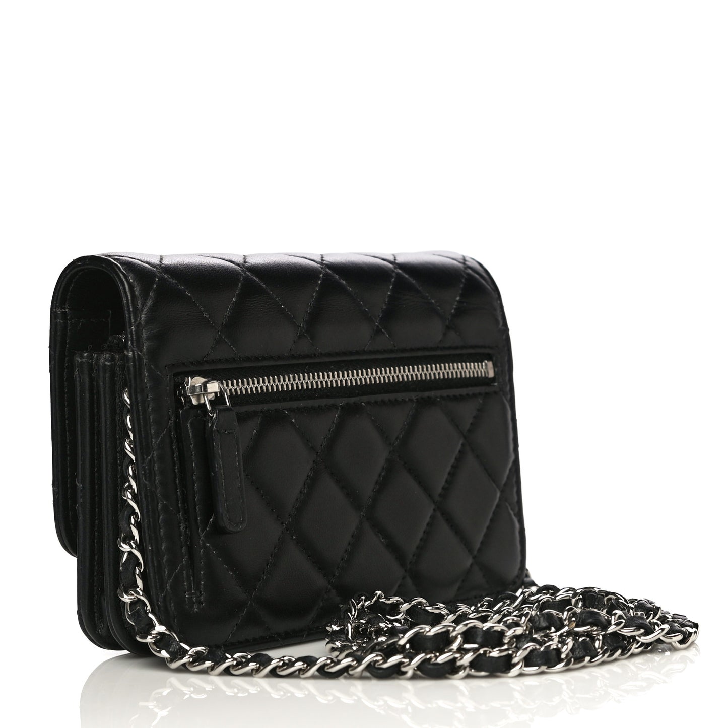 Lambskin Quilted Mini Wallet On Chain WOC Black